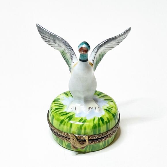 Limoges Box Mallard Duck Hand Painted Porcelain Trinket Rare - Picture 2 of 5
